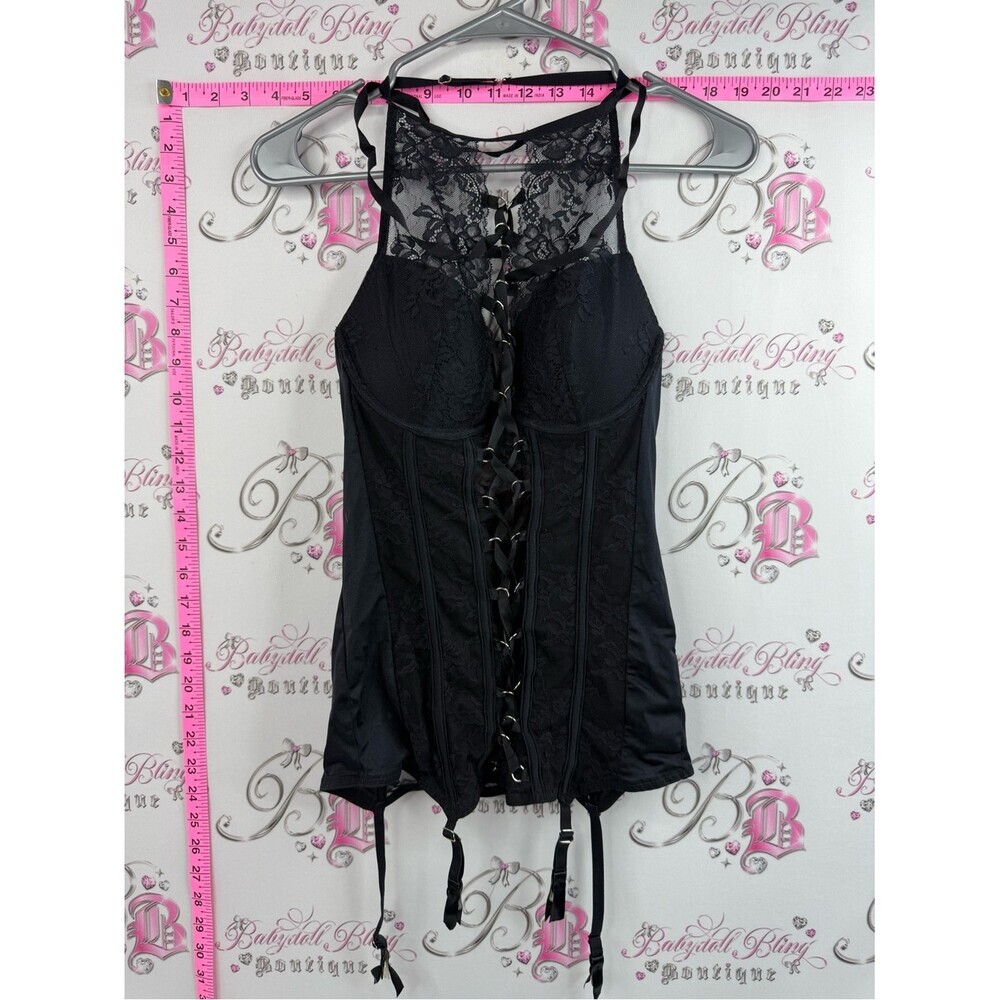 La SENZA tank top corset lace sexy straps Black Lace-Up Bustier Tank Top